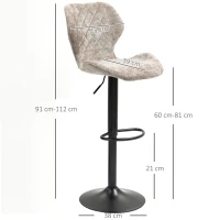 HOMCOM Scaune de Bar în Set de 2, Taburete de Bucătărie Reglabile în Înălțime cu Spătar, Lift cu Gaz, Suport pentru Picior, rotative, Maro(m-3)