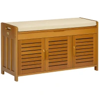 HOMCOM Banc pentru pantofi mobilier pentru pantofi din bambus cu pernă de șezut, 3 uși și compartiment ascuns, maro(m-1)