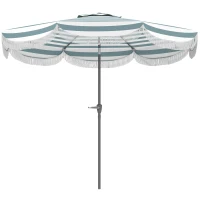 Outsunny Umbrelă de grădină 2,7 m, umbrelă de exterior inclinabilă UPF 30+ cu manivelă, 8 baleiene, albastru clar și alb(m-6)