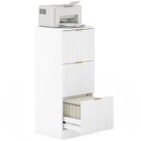 HOMCOM Dulap de Escritoriu cu 3 Sertare Fronturi Canelate Mueble Archivador pentru Dimensiune A4 sau Scrisoare 40x40x101 cm Alb(m-1)