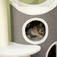 PawHut Arbore de zgâriat cu pat pentru pisici și tonetă pentru pisici, 60 cm x 44,5 cm x 109 cm, Gri + Natural + Alb(m-4)