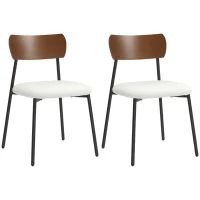 HOMCOM Set de 2 scaune de sufragerie cu șezut cu aspect de mohair, spătar curbat cu aspect de lemn, interior, crem(m-1)