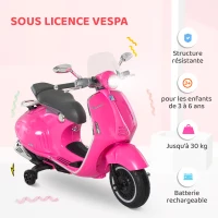 HOMCOM Vespa scooter électrique enfants, moto électrique enfants 6 V avec musique, klaxon, phare, 108x49x75cm, rose(m-4)