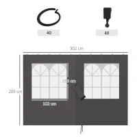 Outsunny Panouri laterale pentru pergolă, 4 panouri laterale pentru pavilion de grădină, cu fermoare, 3 x 4 m pergolă, Gri închis(m-3)