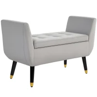 HOMCOM Bancă cu stocare și brațe, Truhenbank, poliester catifelat, lemn de cauciuc, Hellgrau, 107 x 42 x 65 cm(m-1)