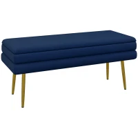 HOMCOM Bancă bancă cutie de depozitare 2 în 1 scaun aspect catifelat și picioare de oțel - 100 x 37,5 x 42 cm bleu și aurit(m-1)