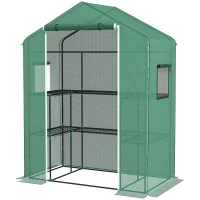 Outsunny Seră de grădină cu 1 ușă, 2 ferestre și 2 rafturi în formă de U pentru Legume Plante Flori Husă PE 140x73x190 cm(m-5)