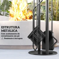 Outsunny Conjunto de Acessórios para Lareira de 5 Peças de Metal com Vassoura Pá Tenazes Atiçador e Suporte 20x20x71 cm Dourado(m-5)
