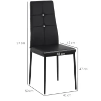 HOMCOM Joc de 6 Scaune de Dining Tapitate în PU cu Spătar Înalt cu Butoane și Picioare de Oțel Design Modern Negru(m-3)