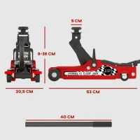 HOMCOM Cric hidraulic, cric de manevră extra plat încărare max 2500 kg, plajă de ridicare 80-360 mm, 53 x 20,5 x 17,5 cm, roșu(m-3)