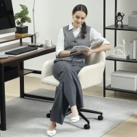 HOMCOM Scaun de birou rotativ cu role, Scaun de birou, Fleece, Spumă, reglabil în înălțime, Homeoffice, Crem alb(m-2)
