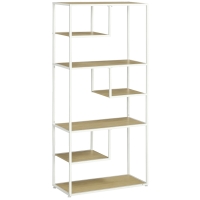HOMCOM Bibliotecă raft de depozitare cu 7 niveluri cadru din oțel stil industrial 83 x 34 x 180 cm stejar