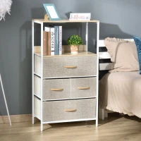 HOMCOM Comodă cameră mobilier de depozitare comodă 4 sertare din țesătură pliabile și detașabile cu rafturi deschise și cadru de metal, comodă pentru sufragerie, cameră, intrare, gri deschis(m-2)