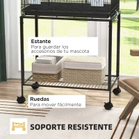 PawHut Colivie pentru Pasari cu Rotile 77x46x119 cm, cu Tava Detasabila 2 Suporturi 2 Hranitoare Negru(m-4)