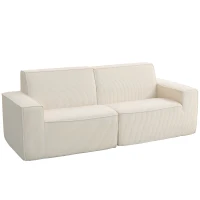 HOMCOM Canapea 3 locuri din catifea cordonată 230 cm, canapea modernă, fără montaj necesar, bej(m-6)