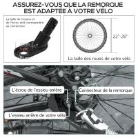 HOMCOM Remorcă pliabilă pentru bicicletă din oțel cu roți de 16 inch, încărcare 40 kg, cu bară de cuplare universală(m-4)