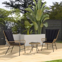 Outsunny Set de bistrou mobilier de balcon, stil Boho, rezistent la intemperii, 76 x 66 x 96 cm, Negru(m-2)
