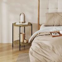 HOMCOM Masă Auxiliară Rotundă de 2 Nivele cu Raft și Structură de Oțel 43,5x43,5x51 cm Lemn Natural(m-5)