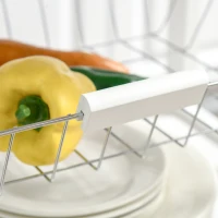 HOMCOM Carrito de Cocina cu Roti Caru cu Depozitare Multifunctional cu Suprafata de Lucru din Bambus Sertar Cos Metalic si Dulap cu 2 Usi cu Jaluzee 58x37x85,5 cm Alb(m-4)