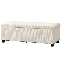 HOMCOM Banc de depozitare capăt de pat din catifea cordonată cu capac, pentru salon, dormitor, intrare, 112 x 42 x 40 cm, bej(m-5)