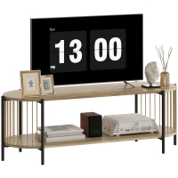 HOMCOM Suport TV Stil Bohemio pana la 55 Inch cu Design in Sfoara de Hartie si 2 Rafturi Deschise 124x43,5x41 cm Natural