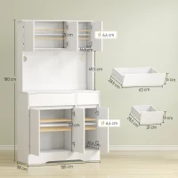 HOMCOM Dulap de bucătărie cu suprafață de lucru deschisă, 6 uși la dulap, 2 sertare, rafturi reglabile, găuri pentru cabluri, placă de furnir, Alb(m-3)