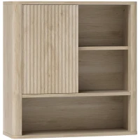 HOMCOM Dulap de baie montabil pe perete cu rafturi reglabile, ușă glisantă și rafturi deschise, lemn natural(m-7)