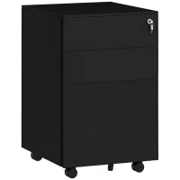 Vinsetto Container cu role și sertare, Negru, 3 sertare, blocabil, mobil, 37 cm x 43,5 cm x 60 cm(m-1)