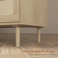 HOMCOM Cómoda para Dormitorio con 6 Cajones con Frontal de Ratán Patas de Madera Cajonera Estilo Bohemio 110x40x75 cm Roble(m-6)