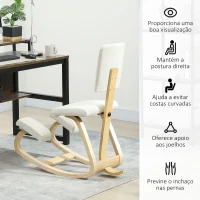 HOMCOM Cadeira Ergonómica de Joelhos com Encosto Almofadas Acolchoadas Estrutura de Madeira para Melhor Postura 51x84x93 cm Creme(m-5)