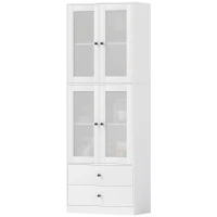 HOMCOM Dulap de bucătărie cu sertare și uși din sticlă, Suprafață de melamină, Alb(m-6)