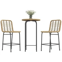 Outsunny Set 3 piese, masă rotundă înaltă si 2 tabureți cu suport metalic, 2 persoane, natural, stil boem(m-1)