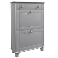 HOMCOM Mobilier Pantofar Ingust cu 2 Usi Basculante si 1 Sertar pentru 8 Perechi de Pantofi 60x23,5x98,5 cm Gri(m-7)