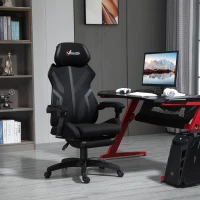 Vinsetto Scaun Gaming cu Suport pentru Picior Retractabil Scaun de Birou Rotativ Reclinabil cu Suport pentru Cap și Înălțime Ajustabilă 65x65x119-129 cm Negru(m-2)