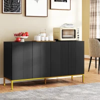 HOMCOM Bufet design contemporan grafic 2 dulapuri uşă rafturi reglabile lemn negru metal auriu(m-3)