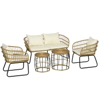 Outsunny Set mobilier de grădină din răchită, 5 piese, stil Boho, 145 x 70 x 78 cm, crem, natur, negru.