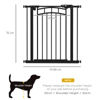 PawHut Barieră de siguranță pentru câine barieră de scări extensibilă dublă blocare 74-80 x 76 cm negru(m-3)