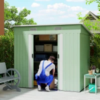 Outsunny Magazie de unelte din metal 2,3 m² 207 x 130 x 182 cm - Magazin pentru unelte cu acoperiș în pantă, fereastră, cadru de sol, verde(m-2)