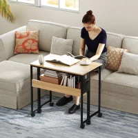 HOMCOM Birou pliabil pe roți 80 x 50 cm cu raft și geantă de depozitare, stejar(m-2)