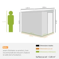 Outsunny Abri de jardin 2,81 m² avec fondation, abri à outils extérieur adossé en acier galvanisé, 154x206,5x181cm, gris foncé(m-3)