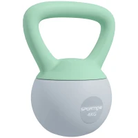SPORTNOW Pesa Rusa 4 kg Kettlebell Relleno de Arena Metálica y Mango Antideslizante para Entreno en Casa 19x15x25 cm Verde y Gris(m-1)