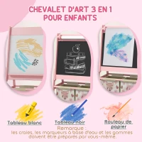 Table et 2 chaises pour enfants + tableau chevalet double-face + meuble à jouets de rangement à 6 boîtes, rose(m-8)