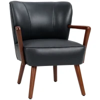 HOMCOM Fotoliu decorativ, scaun larg, aspect de piele, cadru din lemn, 120 kg, 67x77x80 cm, Negru(m-1)