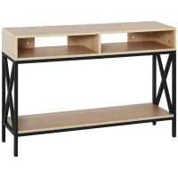 HOMCOM Masă de Console Masă de Intrare Industrială cu Multi-depozitare 120 x 23,5 x 75 cm Lemn Chêne(m-1)