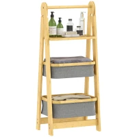 HOMCOM Estante Dobrável para Casa de Banho de Bambu com 2 Cestos para Roupa Suja Estante Aberto 44,5x32x99 cm Cinzento(m-10)