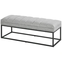 HOMCOM Banc design modern, scaun căptușit în material aspect lin gri și structură din metal negru, suport 200 kg, 120x44x45,5cm(m-6)