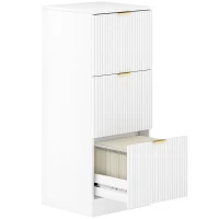 HOMCOM Dulap de Escritoriu cu 3 Sertare Fronturi Canelate Mueble Archivador pentru Dimensiune A4 sau Scrisoare 40x40x101 cm Alb(m-6)