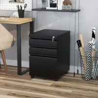HOMCOM Dulap de birou mobil cu depozitare pe roți 3 sertare blocabile 39 x 48 x 60 cm negru(m-2)