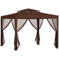 Outsunny Tonnelle barnum de grădină 3L x 3l m cu 4 plase de țânțari detașabile - dublu acoperiș - maro(m-7)