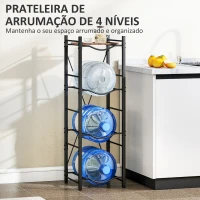 HOMCOM Suporte para Garrafões de Água de 4 Níveis Estante de Armazenamento para Garrafas de Água com Estrutura de Metal 34x34x105 cm Preto(m-4)